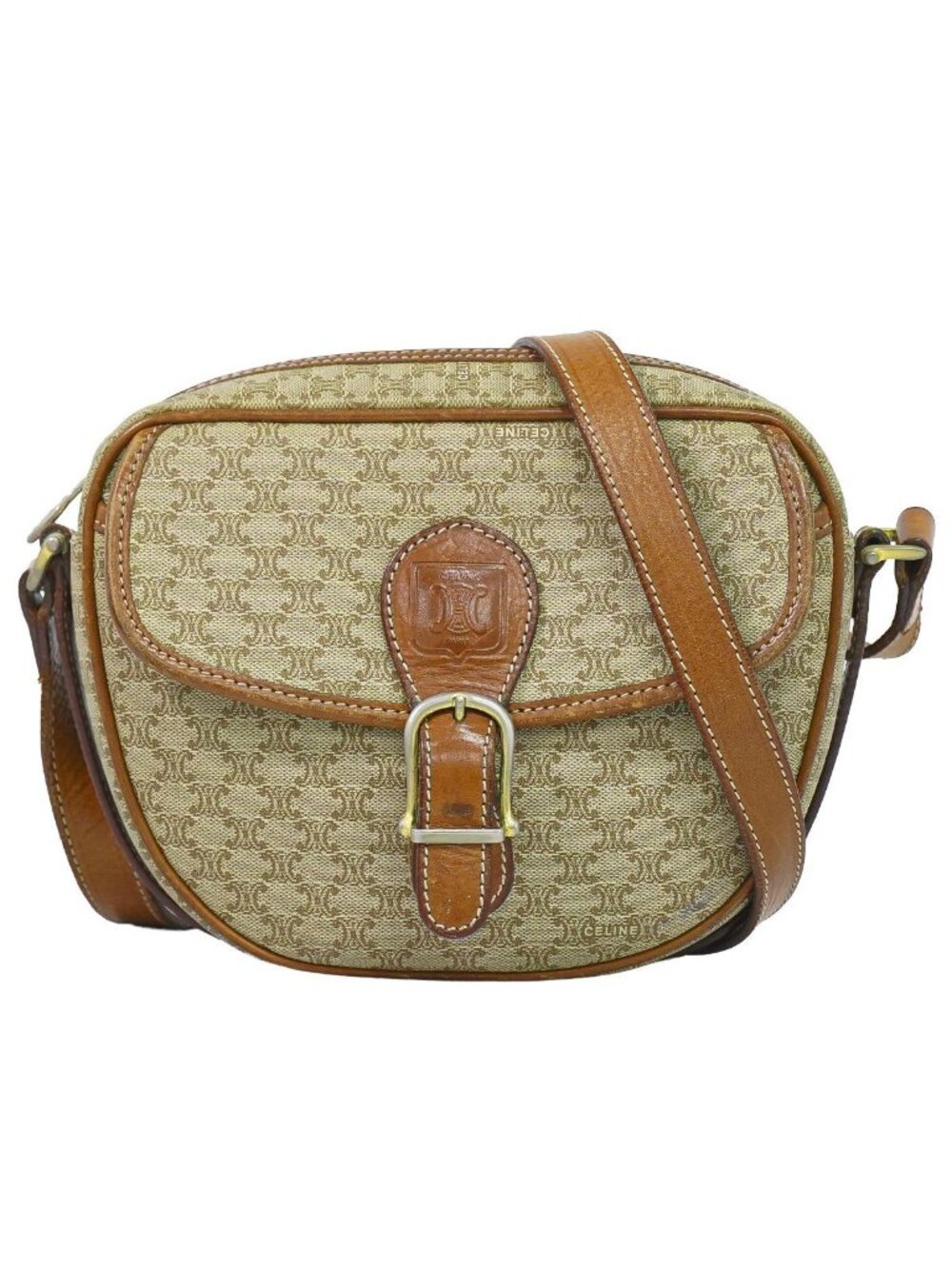 Celine Macadam Shoulder Bag Pochette Beige